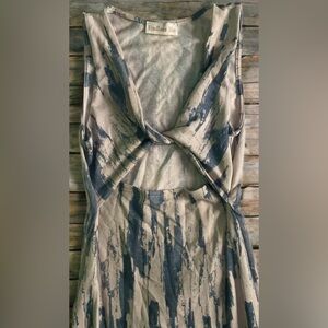 Beautiful Beige and Navy Twist-Front Dress